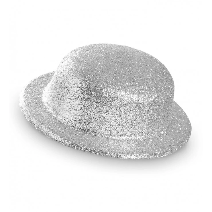 Chapeau Melon Pailleté Argent 1 Chapeau Melon Pailleté Argent